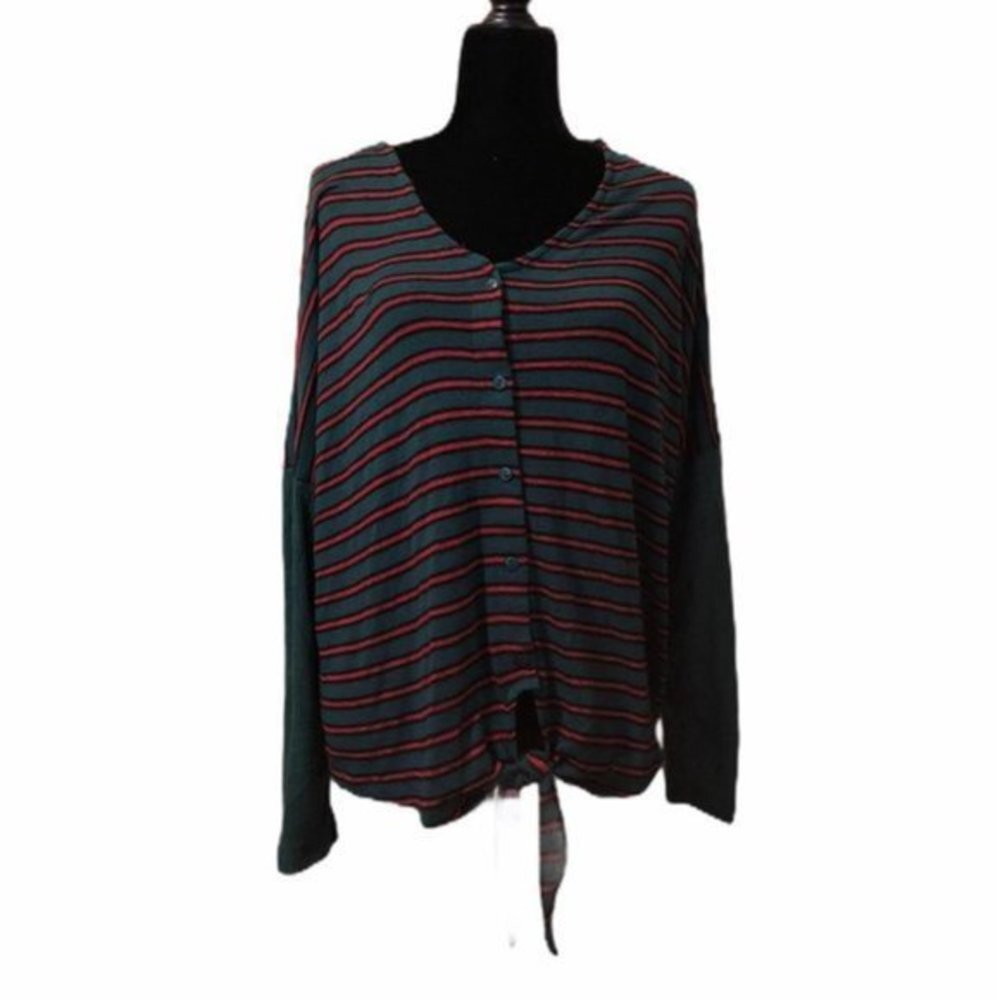 Amp Juniors Striped Knotted Cardigan Sweater Long Sleeve Crisscross Back XL/EG